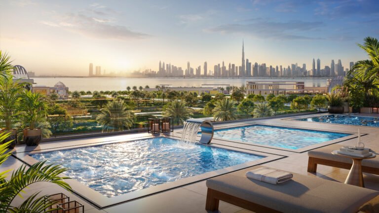 Waterfront living in Dubai with modern skyline and coastline views