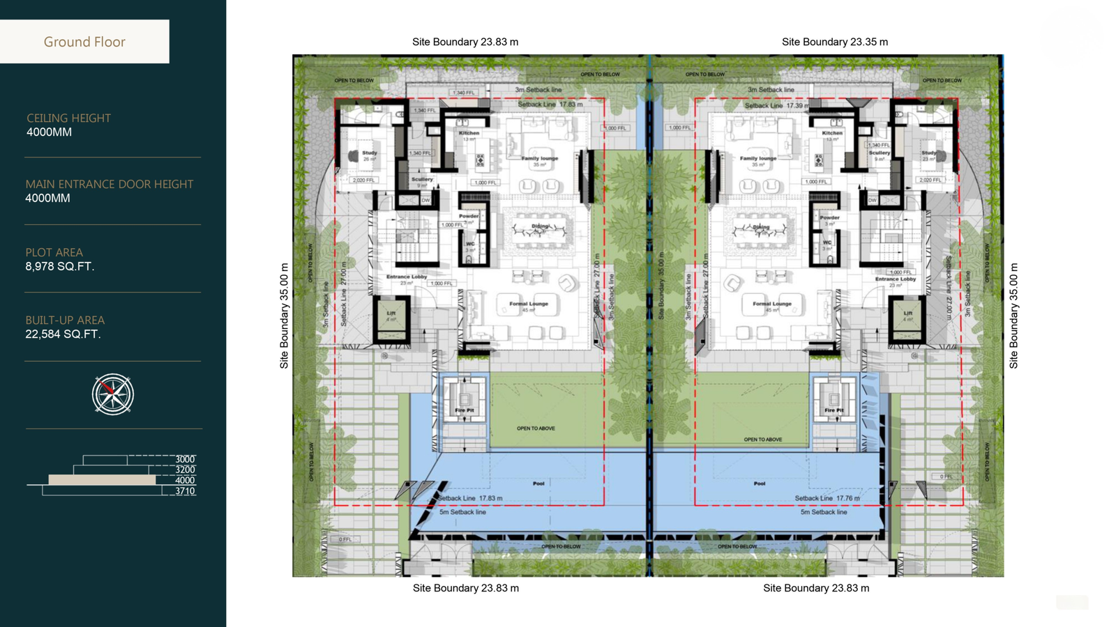 Ground floor plan of La Mer Peninsula Dubai twin villas